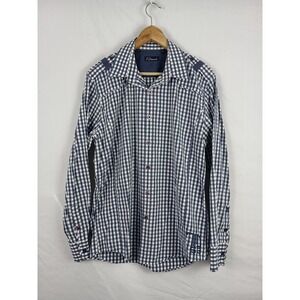 7 Diamonds Men's Size XL Blue White Check Plaid Button Up Long Sleeve Shirt